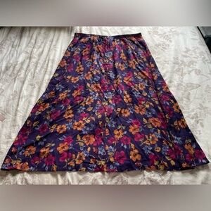 Herman Geist Vintage Purple Floral Rayon Midi Skirt 1X Fairycore Cottagecore 90s